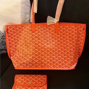 Bright Orange Patterned Tote Bag with Matching Wallet